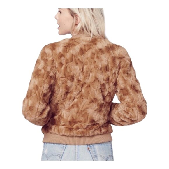 Chaser Vintage Faux Fur Full Zip Bomber Jacket in Tan Retro Vegan Women's Medium - Picture 4 of 10